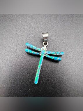 Opal Inlay Dragonfly Pendant